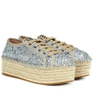 Miu Miu Silver Glitter Platform Sneakers